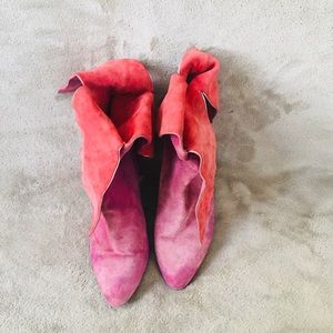 Vintage Italian Boots Pink Orange Suede Size 6